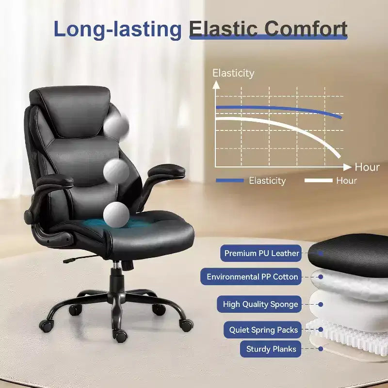 BALHAM TRADE-400LBS Big and Tall Office Chair Heavy Duty Leather with Padded Flip-up Arms Swivel Rolling