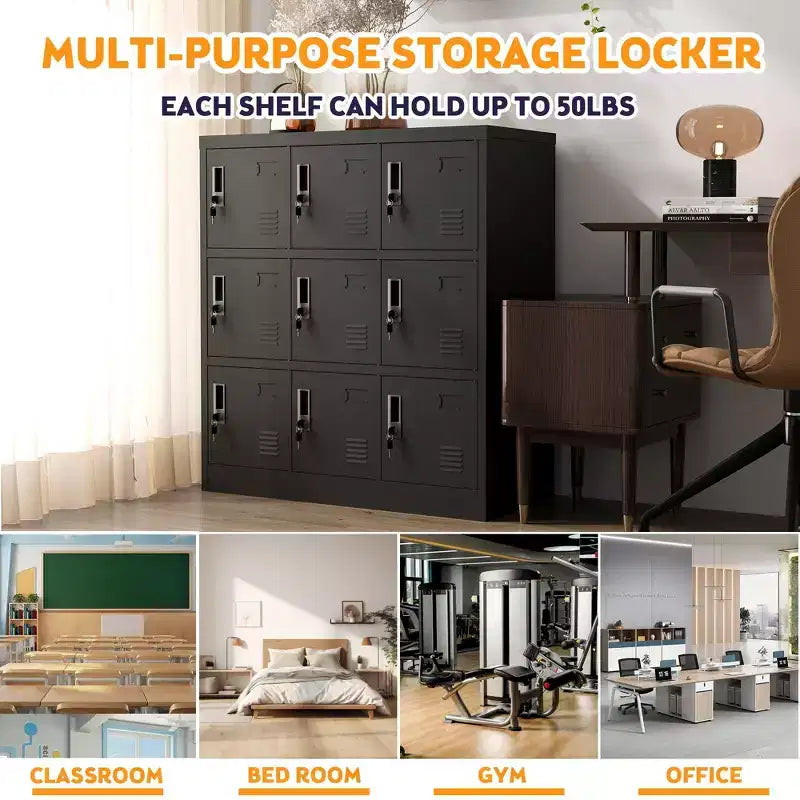 Employee Storage Locker, Multiple Doors Steel Gym Lockers with Card Slots and Vents, Metal Locker Storage Cabinets for School, Office