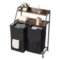 2 Section Rolling Laundry Sorter with Wood Top and Removable Hamper Bags