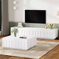 MAYEERTY 2-Piece Elegant TV Stand Coffee Table Set, White Arched Media Console for 80 TVs
