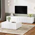 MAYEERTY 2-Piece Elegant TV Stand Coffee Table Set, White Arched Media Console for 80 TVs