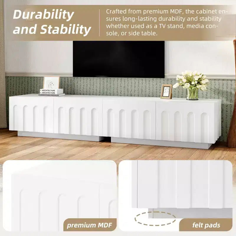 MAYEERTY 2-Piece Elegant TV Stand Coffee Table Set, White Arched Media Console for 80 TVs