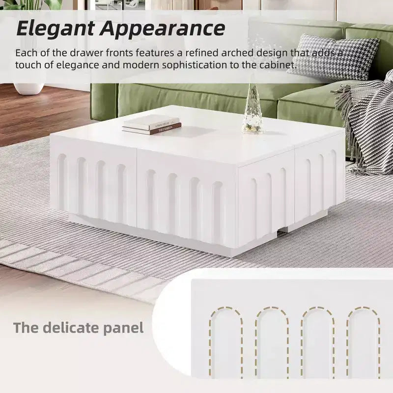 MAYEERTY 2-Piece Elegant TV Stand Coffee Table Set, White Arched Media Console for 80 TVs