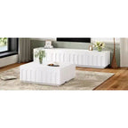 MAYEERTY 2-Piece Elegant TV Stand Coffee Table Set, White Arched Media Console for 80 TVs