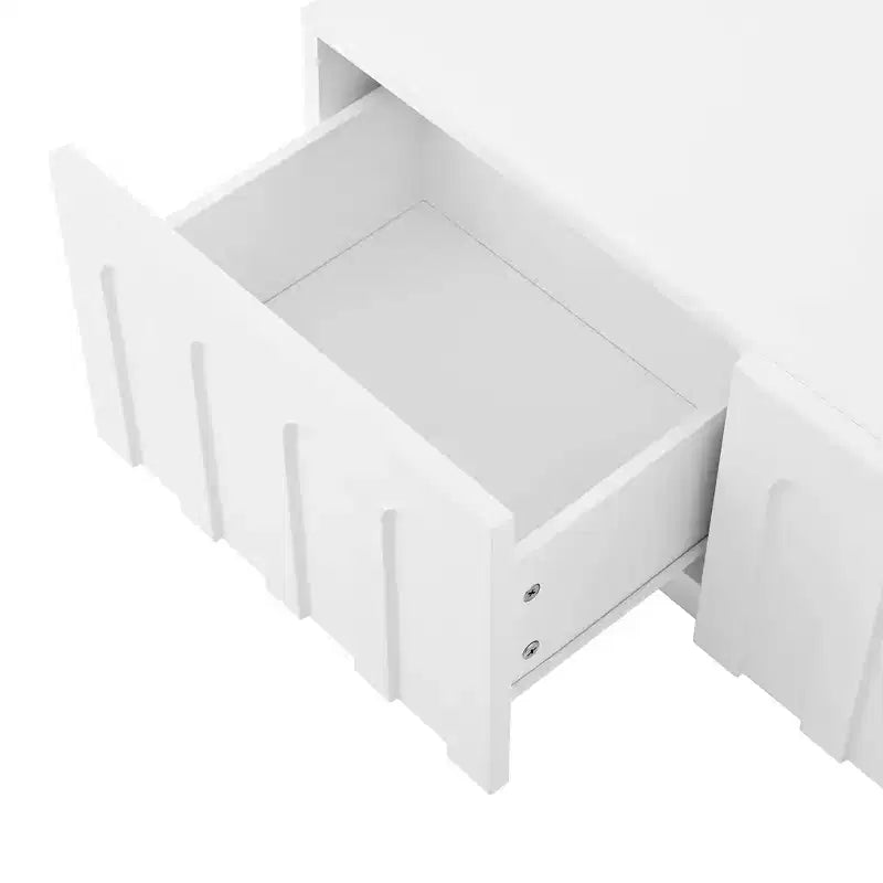 MAYEERTY 2-Piece Elegant TV Stand Coffee Table Set, White Arched Media Console for 80 TVs