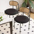 MAYEERTY Modern Upholstered Dining Chairs Set of 2 with Metal Legs Rattan Back Dining Room Chairs for Kitchen Black