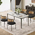MAYEERTY Modern Upholstered Dining Chairs Set of 2 with Metal Legs Rattan Back Dining Room Chairs for Kitchen Black