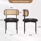 MAYEERTY Modern Upholstered Dining Chairs Set of 2 with Metal Legs Rattan Back Dining Room Chairs for Kitchen Black