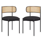 MAYEERTY Modern Upholstered Dining Chairs Set of 2 with Metal Legs Rattan Back Dining Room Chairs for Kitchen Black