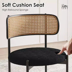 MAYEERTY Modern Upholstered Dining Chairs Set of 2 with Metal Legs Rattan Back Dining Room Chairs for Kitchen Black