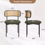 MAYEERTY Modern Upholstered Dining Chairs Set of 2 with Metal Legs Rattan Back Dining Room Chairs for Kitchen Green
