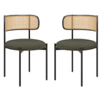 MAYEERTY Modern Upholstered Dining Chairs Set of 2 with Metal Legs Rattan Back Dining Room Chairs for Kitchen Green