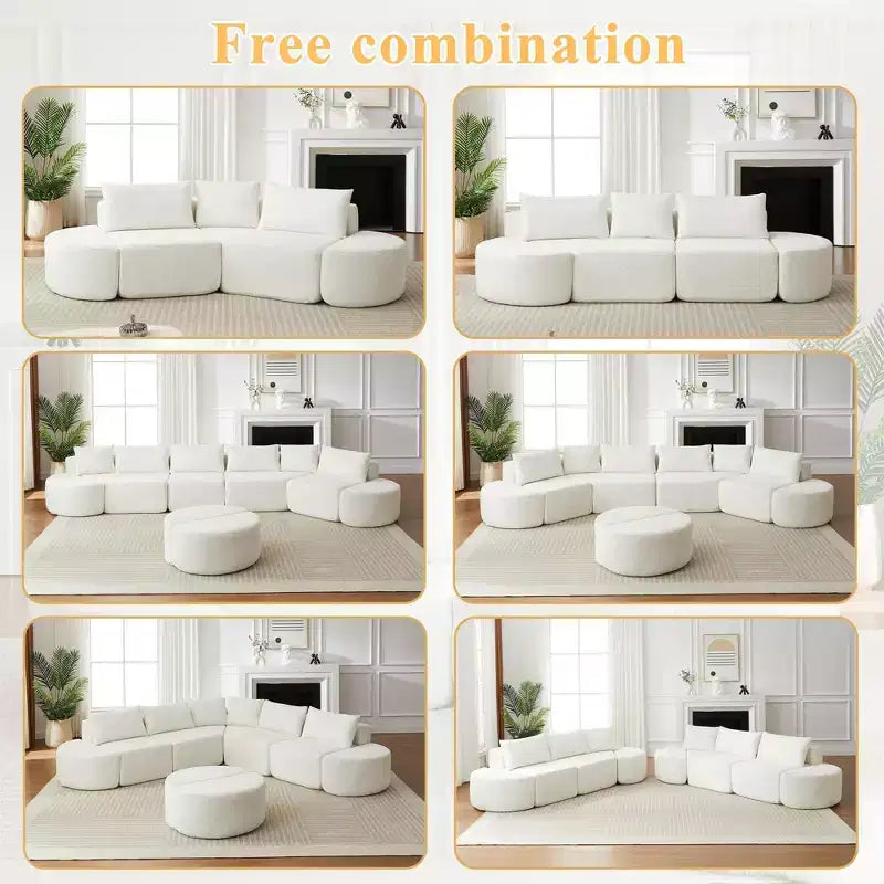 Set Divano Sezionale Modulare a V Clihome 106.3, Divano in ciniglia con 3 Cuscini e 2 Pouf Senza Braccioli