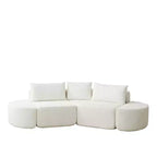 Set Divano Sezionale Modulare a V Clihome 106.3, Divano in ciniglia con 3 Cuscini e 2 Pouf Senza Braccioli