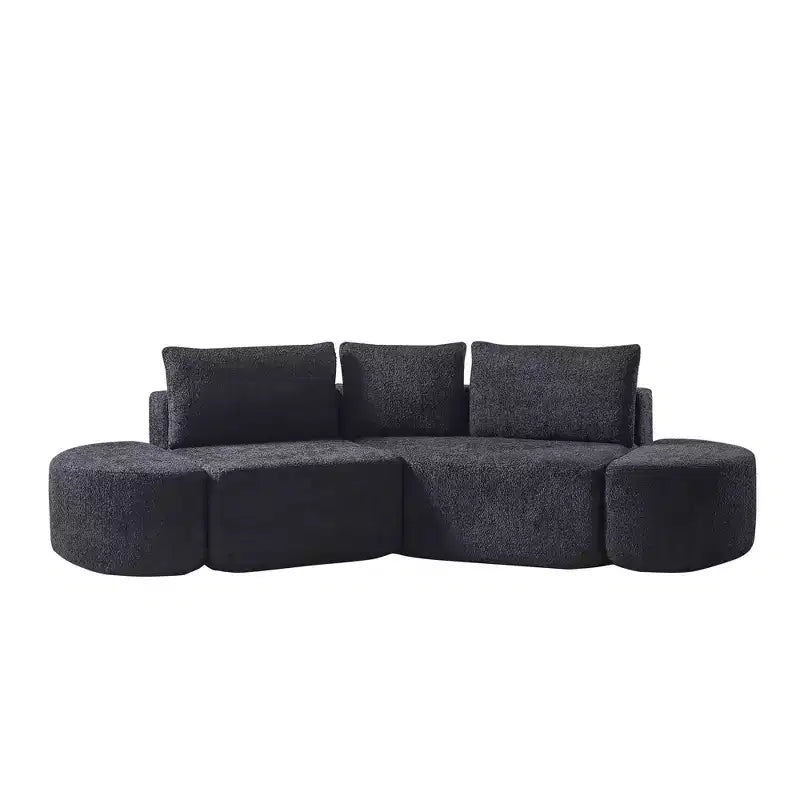 Set Divano Sezionale Modulare a V Clihome 106.3, Divano in ciniglia con 3 Cuscini e 2 Pouf Senza Braccioli