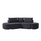 Set Divano Sezionale Modulare a V Clihome 106.3, Divano in ciniglia con 3 Cuscini e 2 Pouf Senza Braccioli