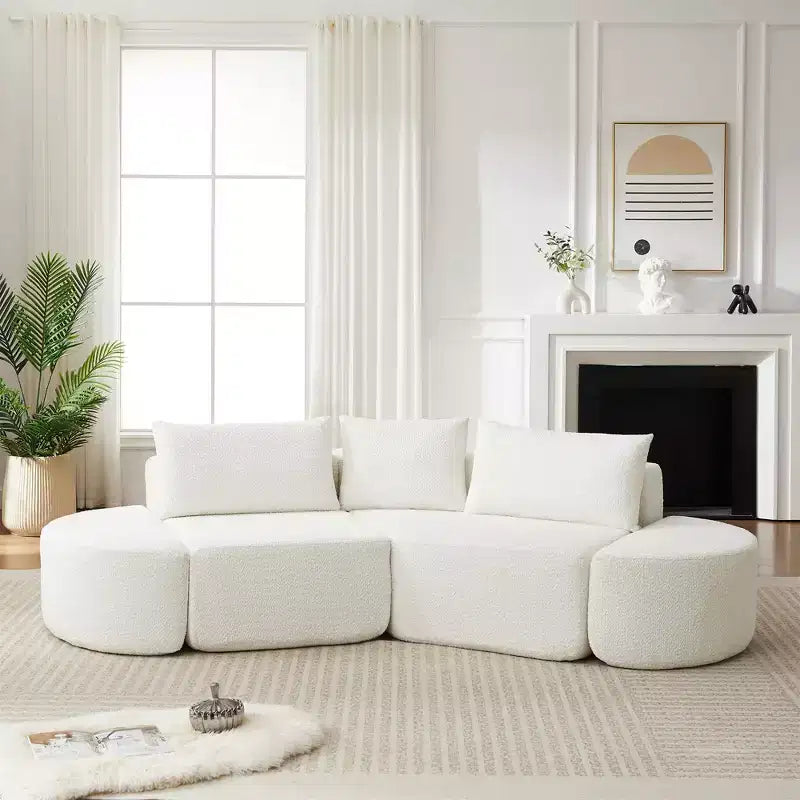 Clihome 106.3 V-Shaped Modular Sectional Sofa Set, Chenille Couch with 3 Cushions & 2 Armless Ottomans