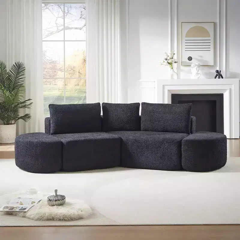 Clihome 106.3 V-Shaped Modular Sectional Sofa Set, Chenille Couch with 3 Cushions & 2 Armless Ottomans