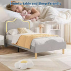 Twin/Full/Queen Princess Bed Frame with Adjustable Headboard & Velvet Upholstery - Kids Platform Bed