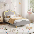 Twin/Full/Queen Princess Bed Frame with Adjustable Headboard & Velvet Upholstery - Kids Platform Bed