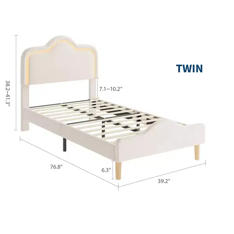 Twin/Full/Queen Princess Bed Frame with Adjustable Headboard & Velvet Upholstery - Kids Platform Bed