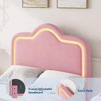 Twin/Full/Queen Princess Bed Frame with Adjustable Headboard & Velvet Upholstery - Kids Platform Bed