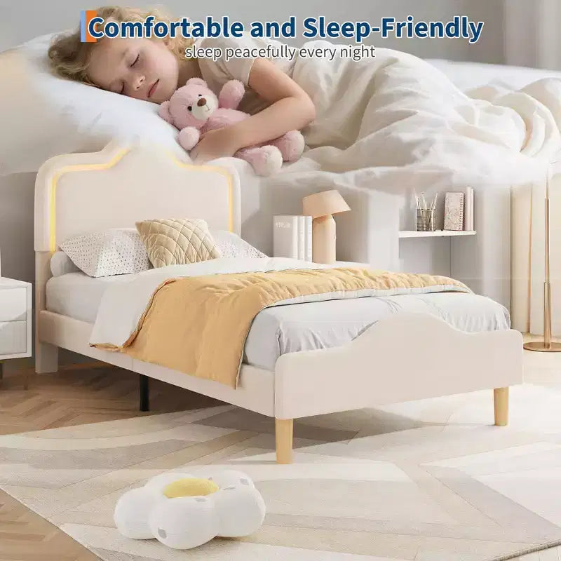 Twin/Full/Queen Princess Bed Frame with Adjustable Headboard & Velvet Upholstery - Kids Platform Bed