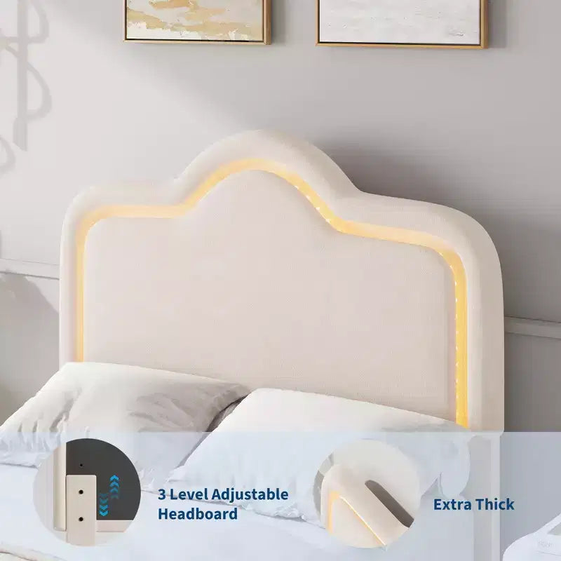 Twin/Full/Queen Princess Bed Frame with Adjustable Headboard & Velvet Upholstery - Kids Platform Bed