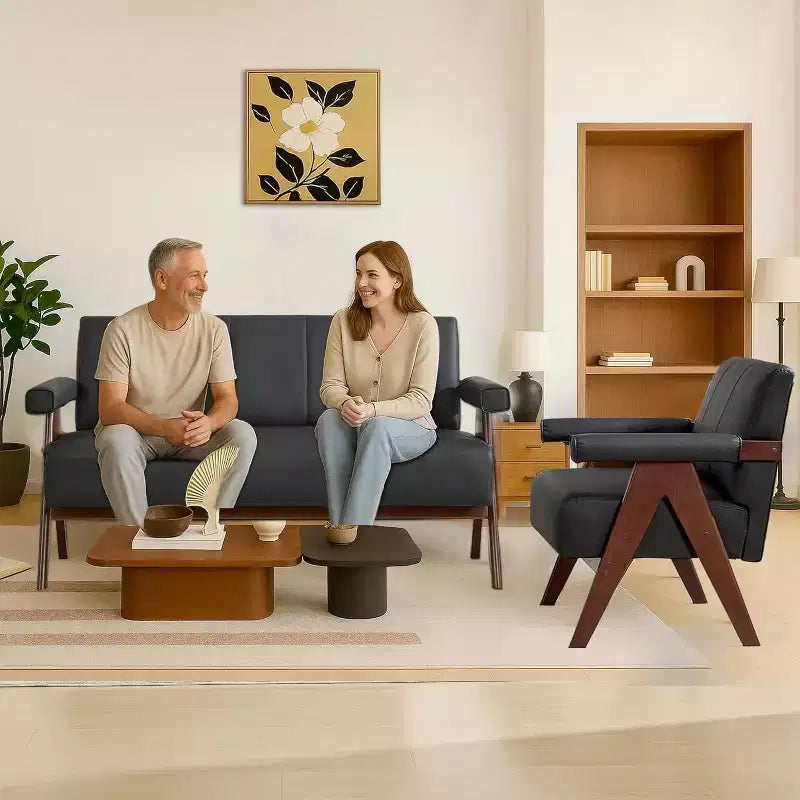 TYBOATLE Faux Leather Couch, Mid-Century Modern Office Small Couch, Comfy Upholstered Mini Loveseat for Small Spaces, Bedroom, Living Room, Apartment