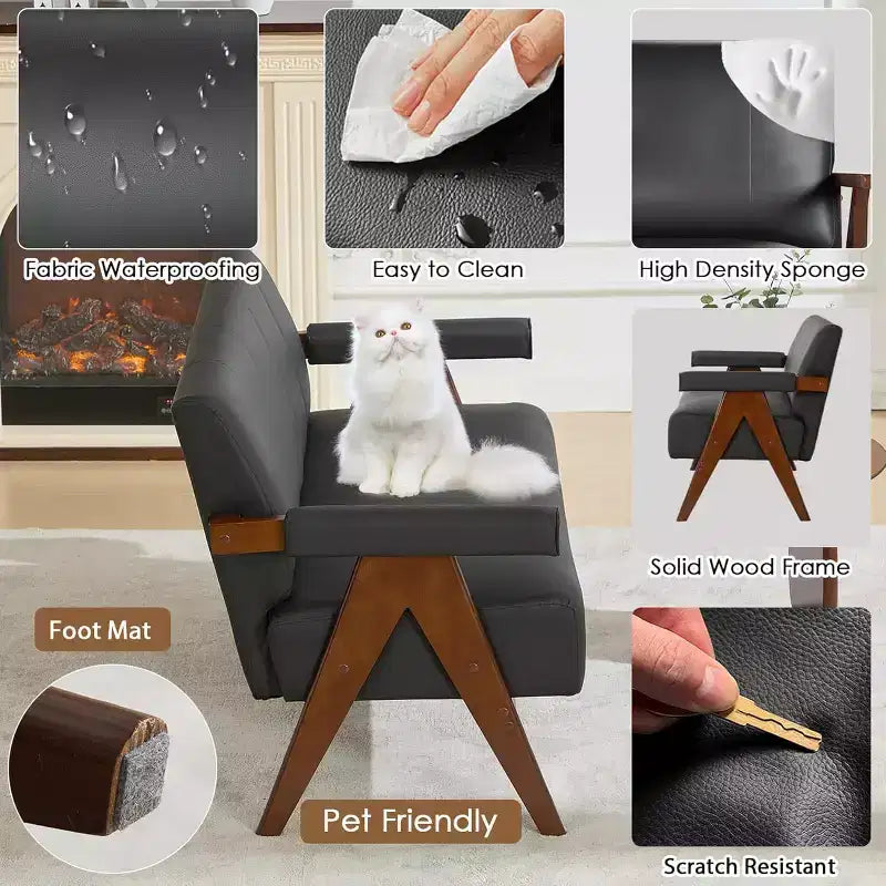 TYBOATLE Faux Leather Couch, Mid-Century Modern Office Small Couch, Comfy Upholstered Mini Loveseat for Small Spaces, Bedroom, Living Room, Apartment