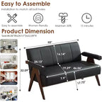 TYBOATLE Faux Leather Couch, Mid-Century Modern Office Small Couch, Comfy Upholstered Mini Loveseat for Small Spaces, Bedroom, Living Room, Apartment