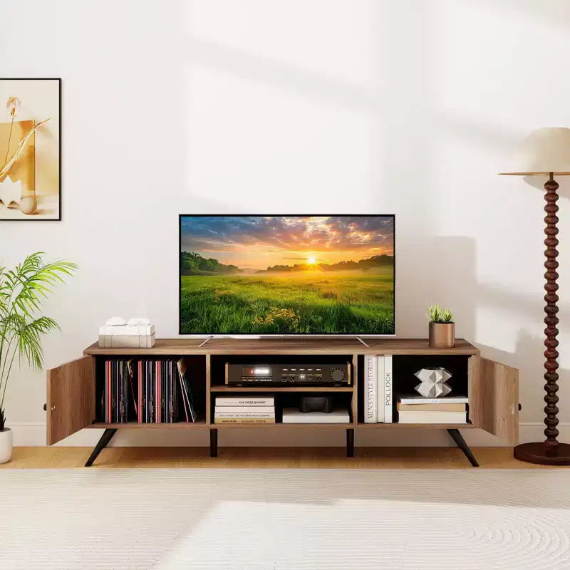 Mobile TV Costway con 2 Armadietti & Scaffali Aperti, 6 Piedini di Supporto per Soggiorno