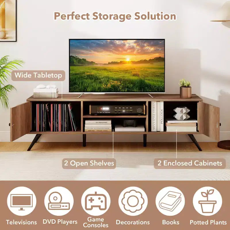 Mobile TV Costway con 2 Armadietti & Scaffali Aperti, 6 Piedini di Supporto per Soggiorno