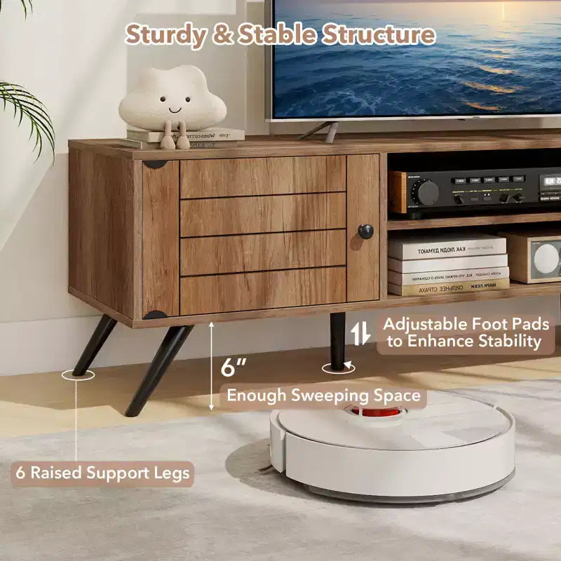 Mobile TV Costway con 2 Armadietti & Scaffali Aperti, 6 Piedini di Supporto per Soggiorno