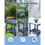 Outdoor Side Table 2-Tier, 18 in HDPE All Weather Resistant Patio Side Tables for Outside, End Table for Patio Pool Deck Indoor Backyard, White-2Pcs