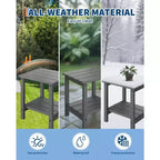 Outdoor Side Table 2-Tier, 18 in HDPE All Weather Resistant Patio Side Tables for Outside, End Table for Patio Pool Deck Indoor Backyard, White-2Pcs