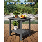 Outdoor Side Table 2-Tier, 18 in HDPE All Weather Resistant Patio Side Tables for Outside, End Table for Patio Pool Deck Indoor Backyard, White-2Pcs