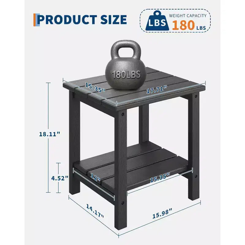 Outdoor Side Table 2-Tier, 18 in HDPE All Weather Resistant Patio Side Tables for Outside, End Table for Patio Pool Deck Indoor Backyard, White-2Pcs