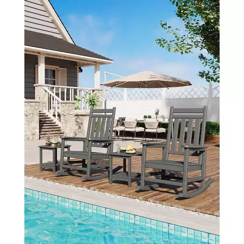 Outdoor Side Table 2-Tier, 18 in HDPE All Weather Resistant Patio Side Tables for Outside, End Table for Patio Pool Deck Indoor Backyard, White-2Pcs