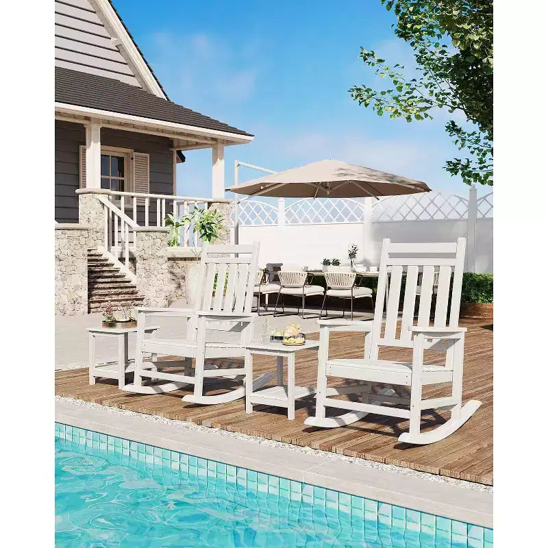 Outdoor Side Table 2-Tier, 18 in HDPE All Weather Resistant Patio Side Tables for Outside, End Table for Patio Pool Deck Indoor Backyard, White-2Pcs