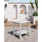 Outdoor Side Table 2-Tier, 18 in HDPE All Weather Resistant Patio Side Tables for Outside, End Table for Patio Pool Deck Indoor Backyard, White-2Pcs
