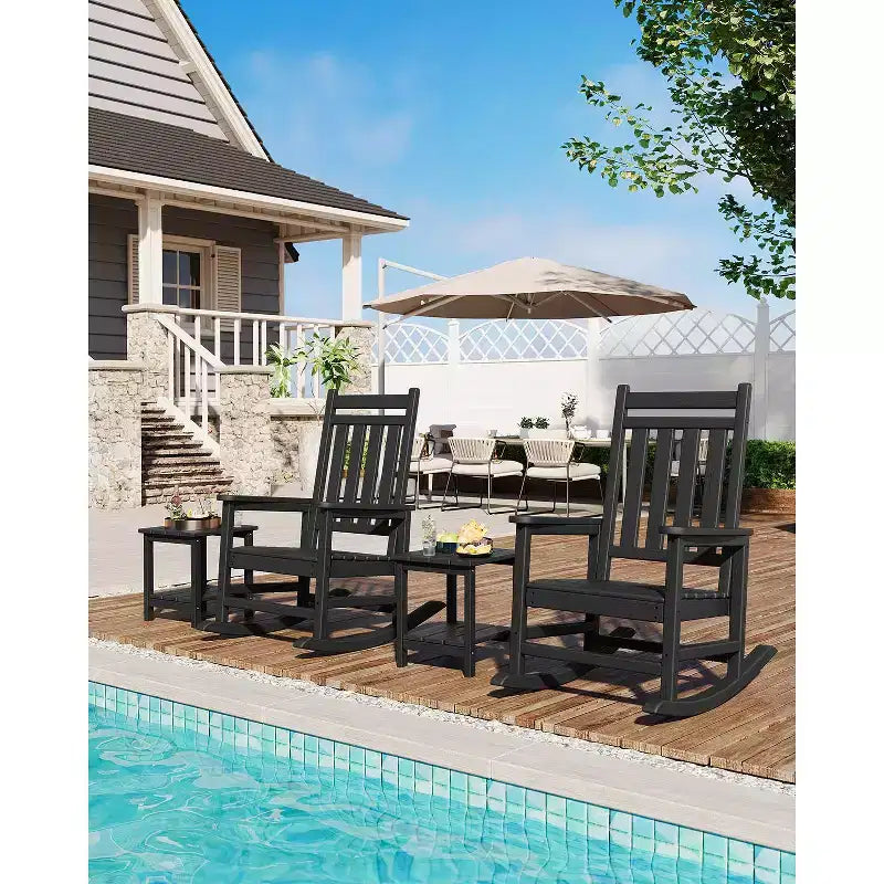 Outdoor Side Table 2-Tier, 18 in HDPE All Weather Resistant Patio Side Tables for Outside, End Table for Patio Pool Deck Indoor Backyard, White-2Pcs