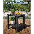 Outdoor Side Table 2-Tier, 18 in HDPE All Weather Resistant Patio Side Tables for Outside, End Table for Patio Pool Deck Indoor Backyard, White-2Pcs