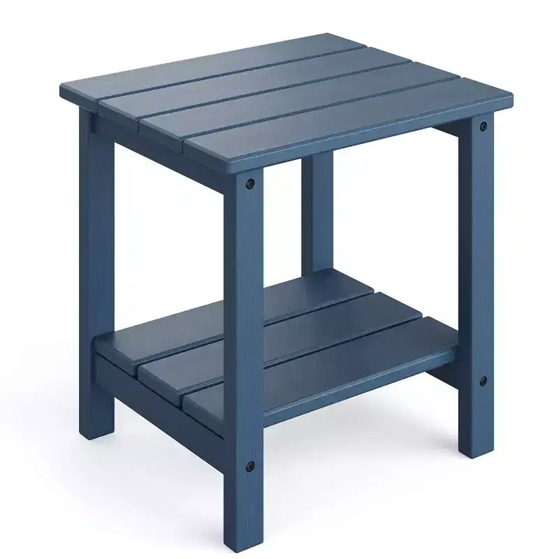 Outdoor Side Table 2-Tier, 18 in HDPE All Weather Resistant Patio Side Tables for Outside, End Table for Patio Pool Deck Indoor Backyard, White-2Pcs