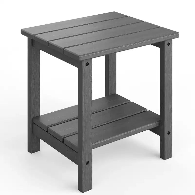 Outdoor Side Table 2-Tier, 18 in HDPE All Weather Resistant Patio Side Tables for Outside, End Table for Patio Pool Deck Indoor Backyard, White-2Pcs