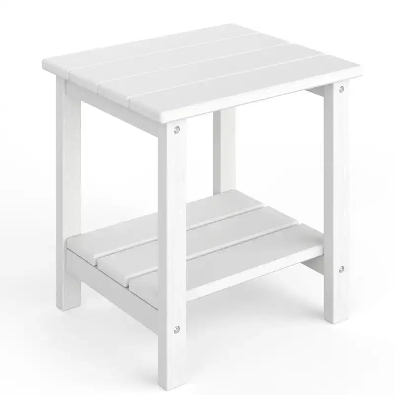 Outdoor Side Table 2-Tier, 18 in HDPE All Weather Resistant Patio Side Tables for Outside, End Table for Patio Pool Deck Indoor Backyard, White-2Pcs