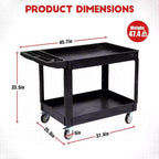 Carrello portautensili resistente a 2 ripiani, capacità 250 kg, ruote girevoli a 360° con freno per magazzino, garage, cucina, 116 x 65 cm