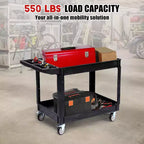 Carrello portautensili resistente a 2 ripiani, capacità 250 kg, ruote girevoli a 360° con freno per magazzino, garage, cucina, 116 x 65 cm