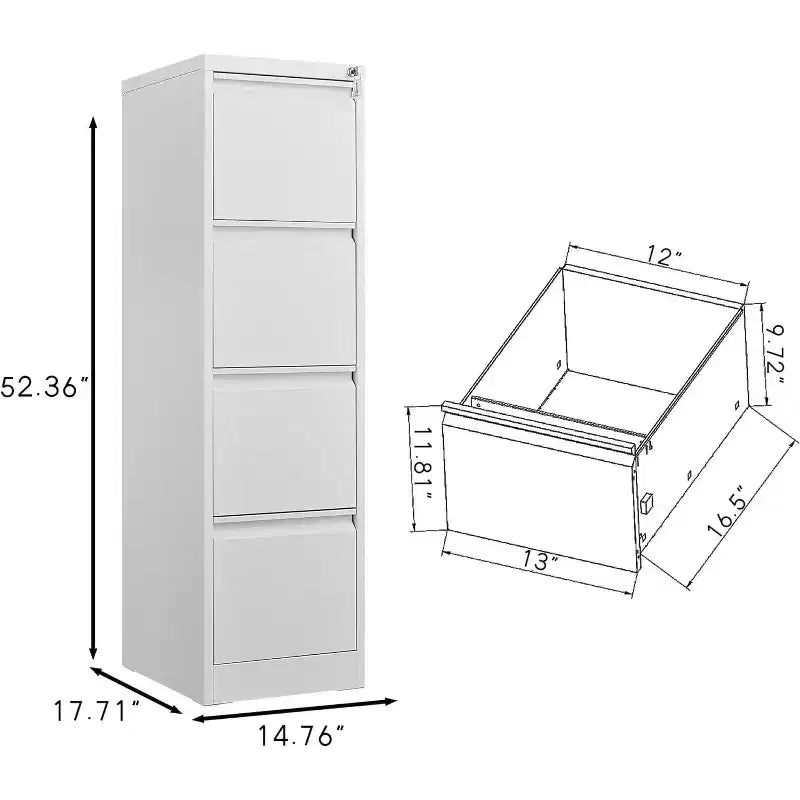 COZONY Cassettiera Portadocumenti a 4 Cassetti con Serratura, Armadietto Verticale per Ufficio Domestico, Armadio Contenitore in Acciaio Metallico per Documenti Formato Legale, Montaggio Richiesto