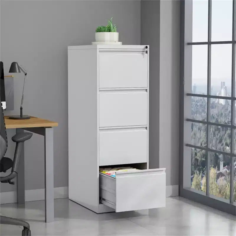 COZONY Cassettiera Portadocumenti a 4 Cassetti con Serratura, Armadietto Verticale per Ufficio Domestico, Armadio Contenitore in Acciaio Metallico per Documenti Formato Legale, Montaggio Richiesto